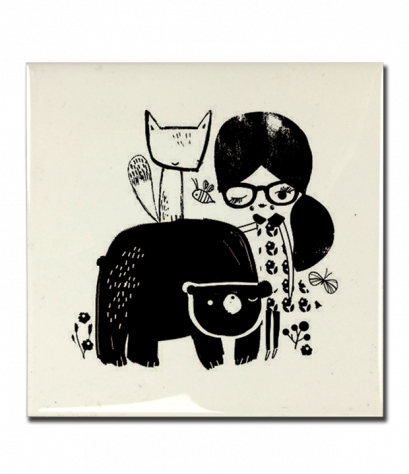 กระเบื้องแต่งลาย Girl and bear art tiles